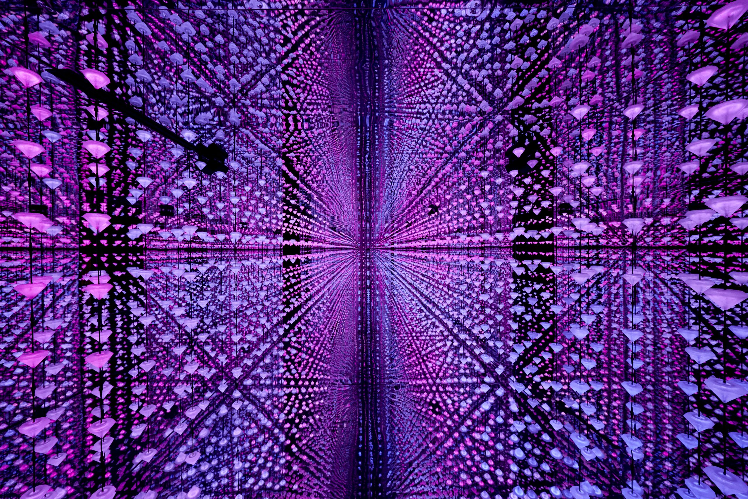 Studio Irma purple digital light tunnel in immersive installation at Moco Museum Amsterdam