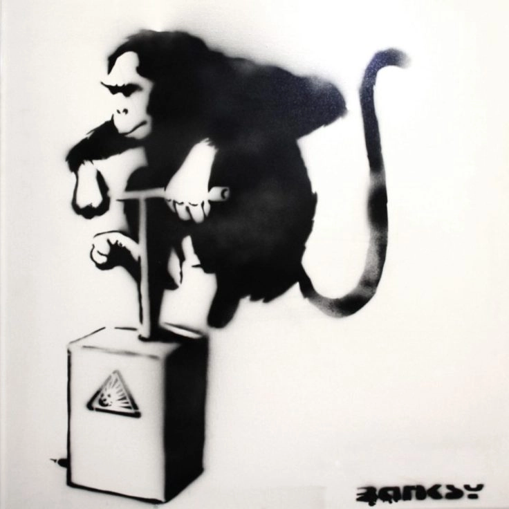 Banksy Monkey Detonator artwork at Moco Museum Barcelona.