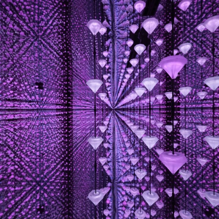 Immersive purple light diamond installation by Studio Irma at Moco Museum Barcelona.